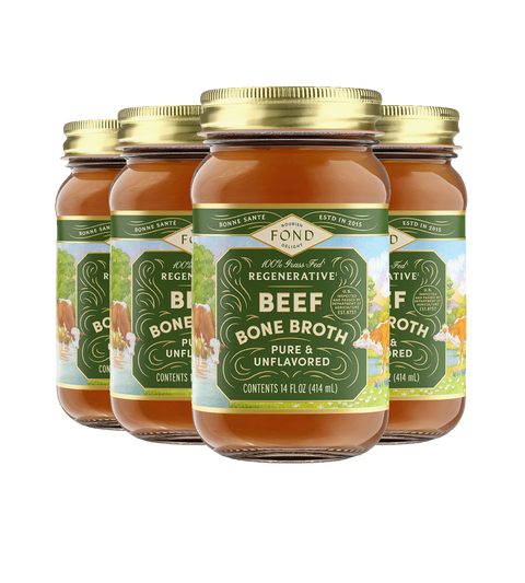 Regenerative Beef Bone Broth - Pure & Unflavored - 4 Jars