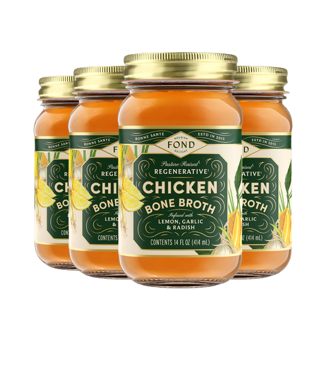 Regenerative Chicken Bone Broth - Lemon & Garlic - 4 Jars