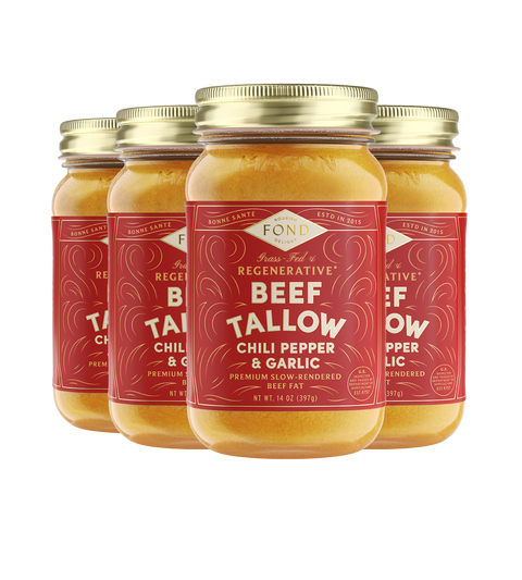 Regenerative Beef Tallow - Chili & Garlic - 4 Jars